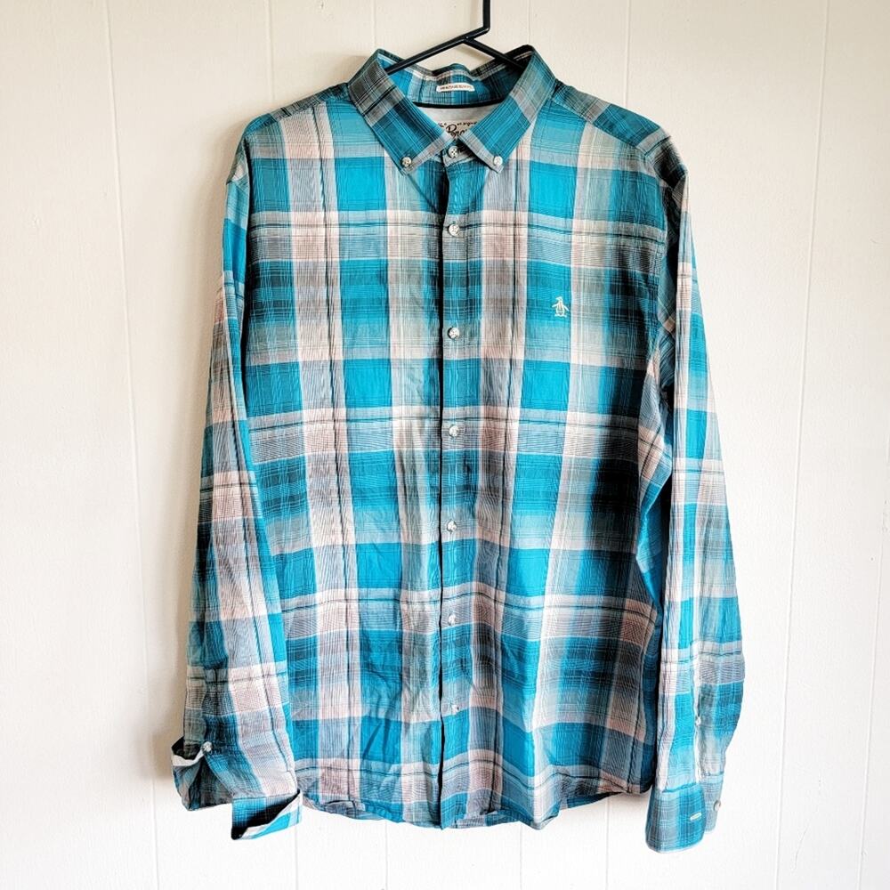 Original Penguin by Munsingwear Men's Plaid Long Sleeve Button Down Shirt